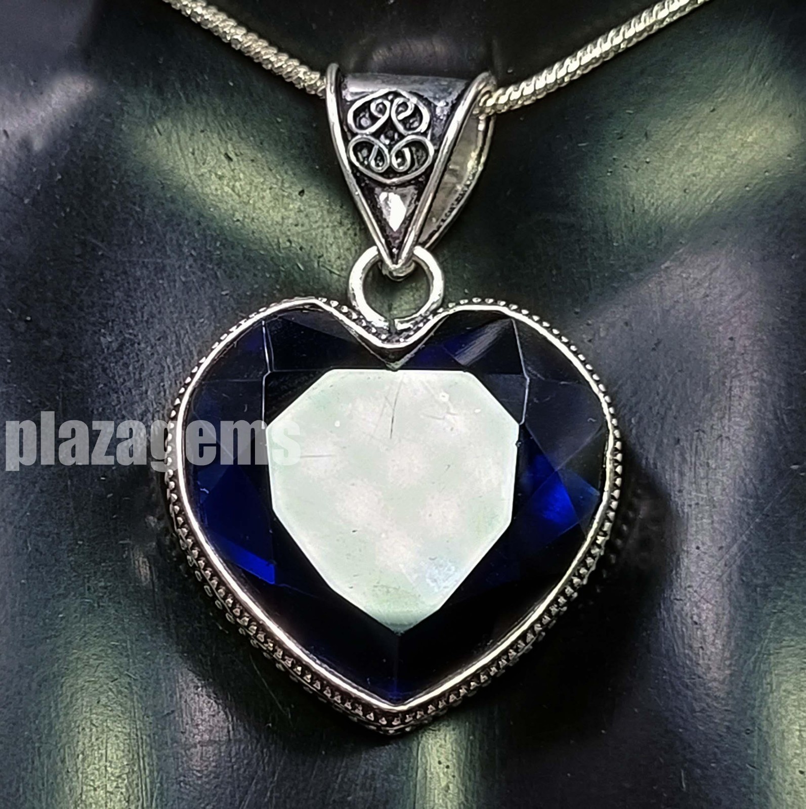 77.95 Ct Rare Natural Blue Sapphire Pendant Heart Cut Gems EGL 925 Silver 5ASC