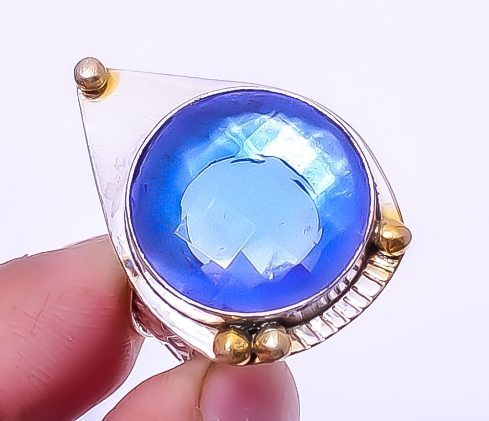 Tanzanite Handmade Silver Plated Two Tone Gold Plated Ring s.9 T99 A3
