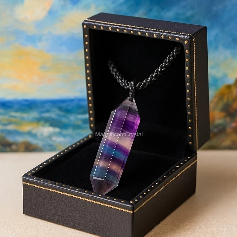 Rainbow Fluorite Stone Pendant Handmade Necklace Manifestation Stone Reiki Gift