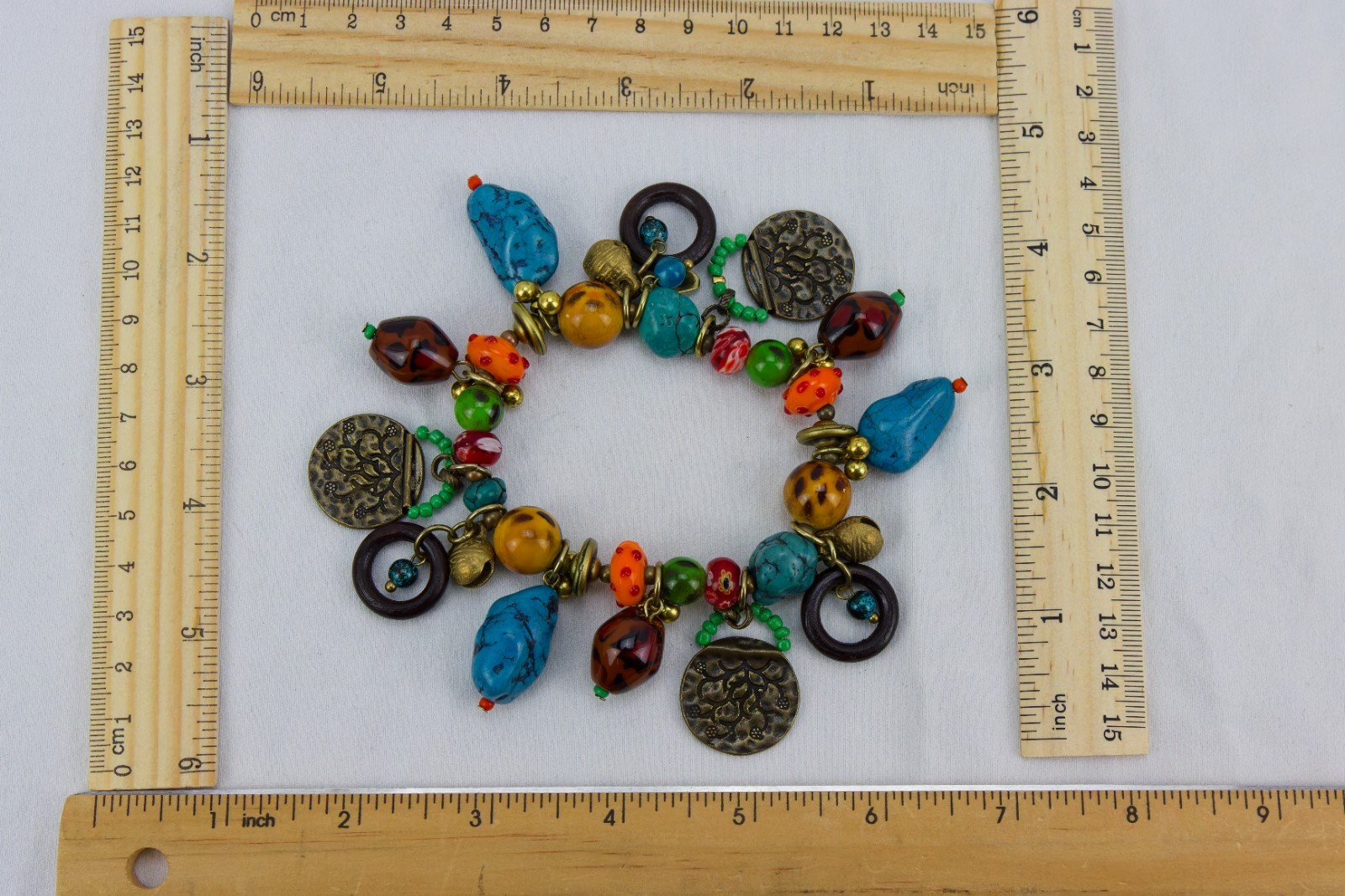 Treska Stone, Glass, Resin and Metal Stretch Bracelet, 71gr