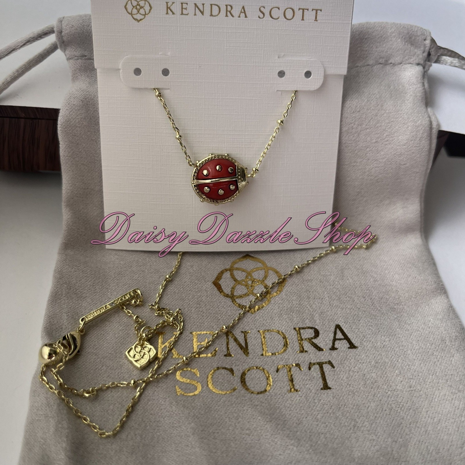 🐞New Kendra Scott Ladybug Gold Pendant Necklace In Red Vermillion Magnesite🐞
