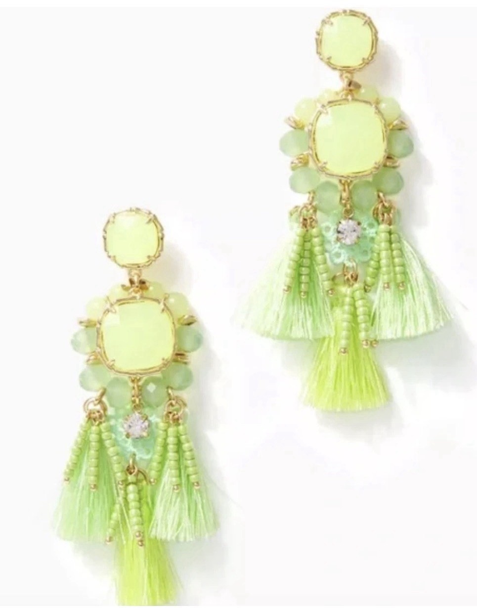 Lilly Pulitzer Waterside Tassle Earrings Green NEW NWT $58