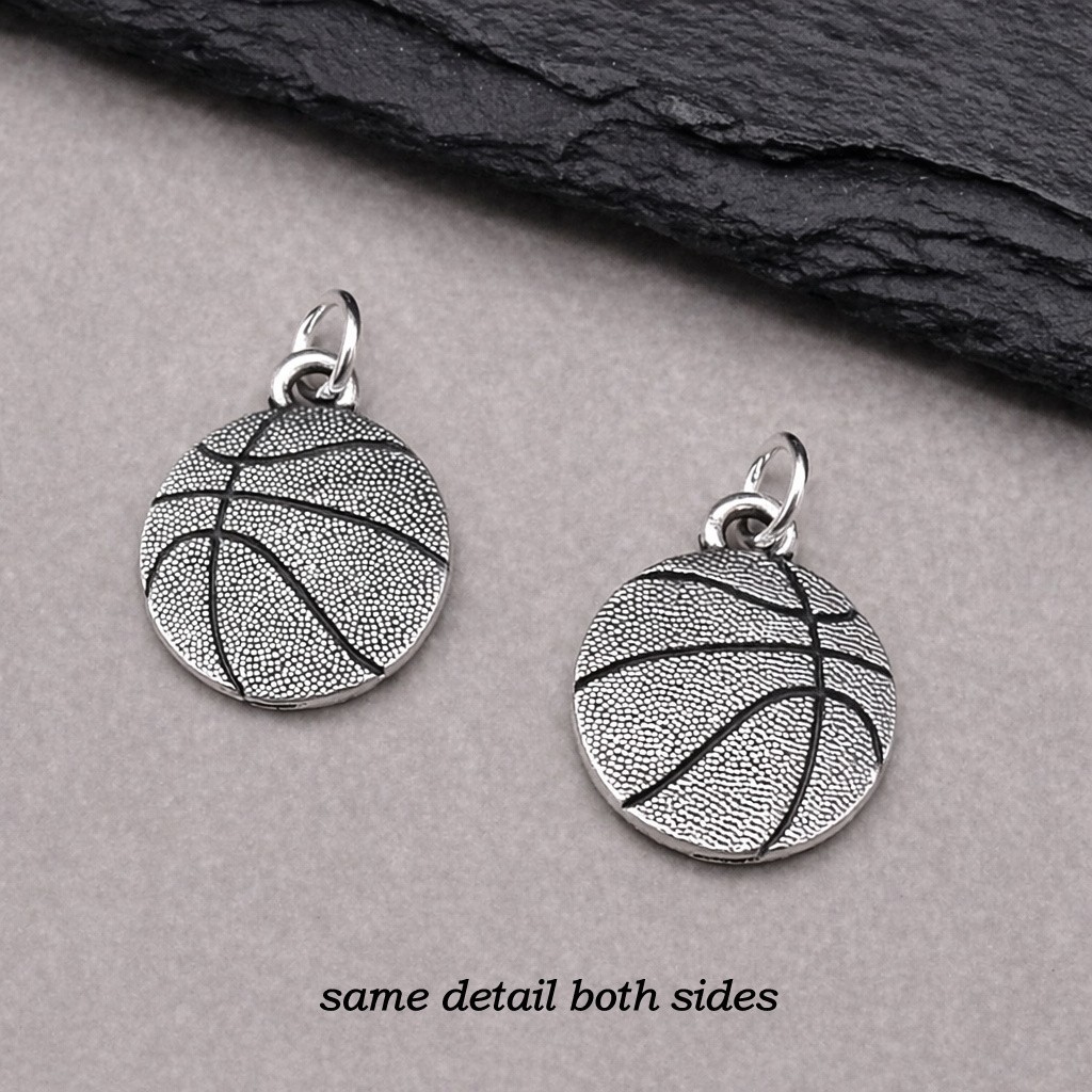 Silver Basketball Charm – Double-sided Sports Ball Pendant – Athletic Gift