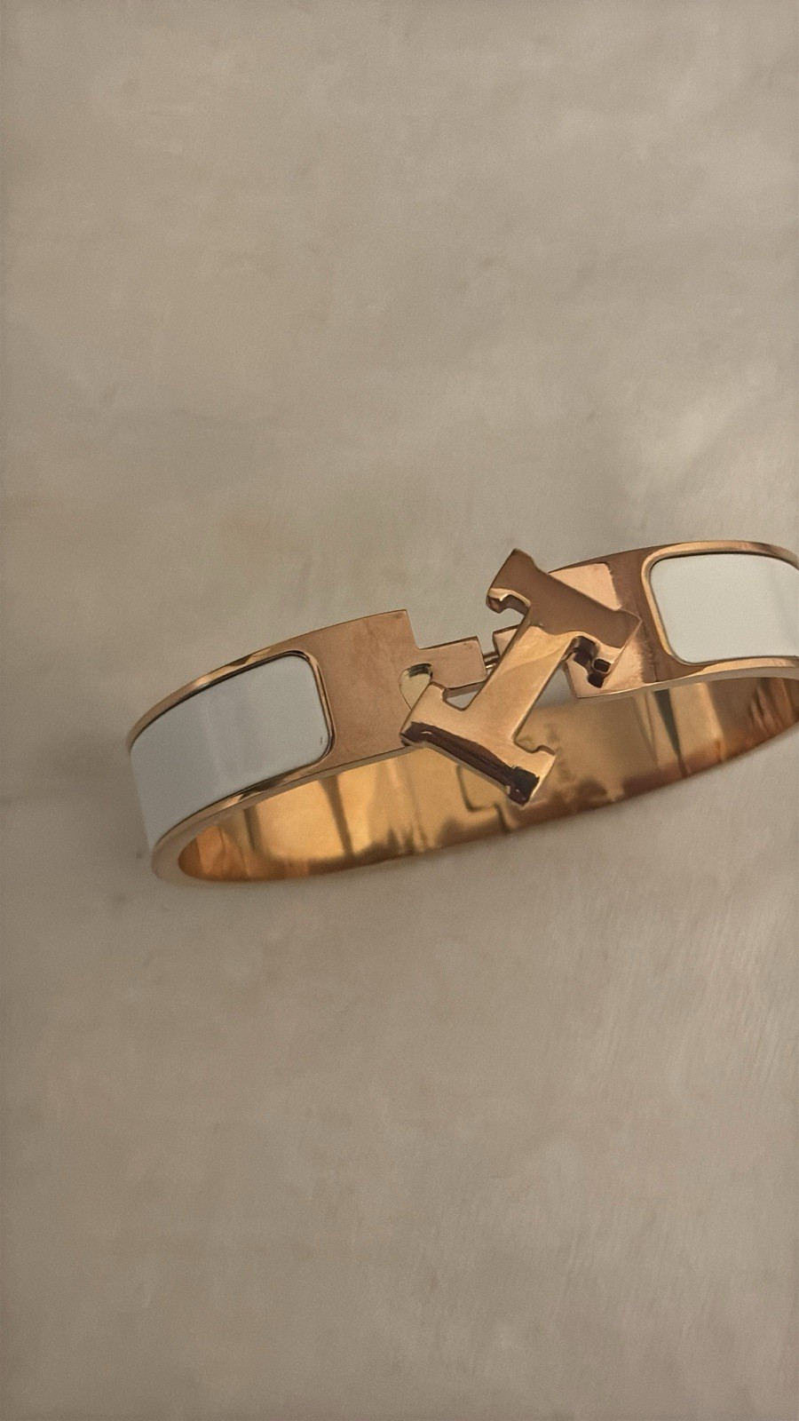 HERMÈS Clic H bangle bracelet rose gold plated white enamel hinged NO BOX