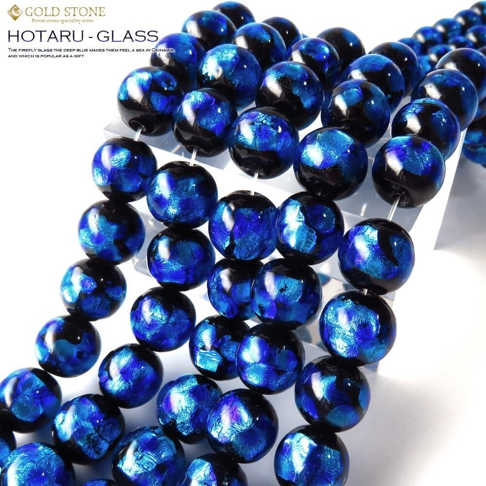 GOLD STONE Okinawa Firefly glass blue series beads 12mm length 40cm Japan F/S