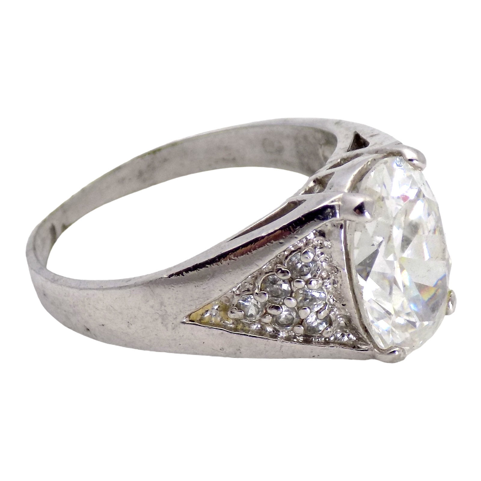 STERLING SILVER & LARGE 14 X 10MM OVAL CUT CZ SIZE:13.25 RING 9.1GR #3360
