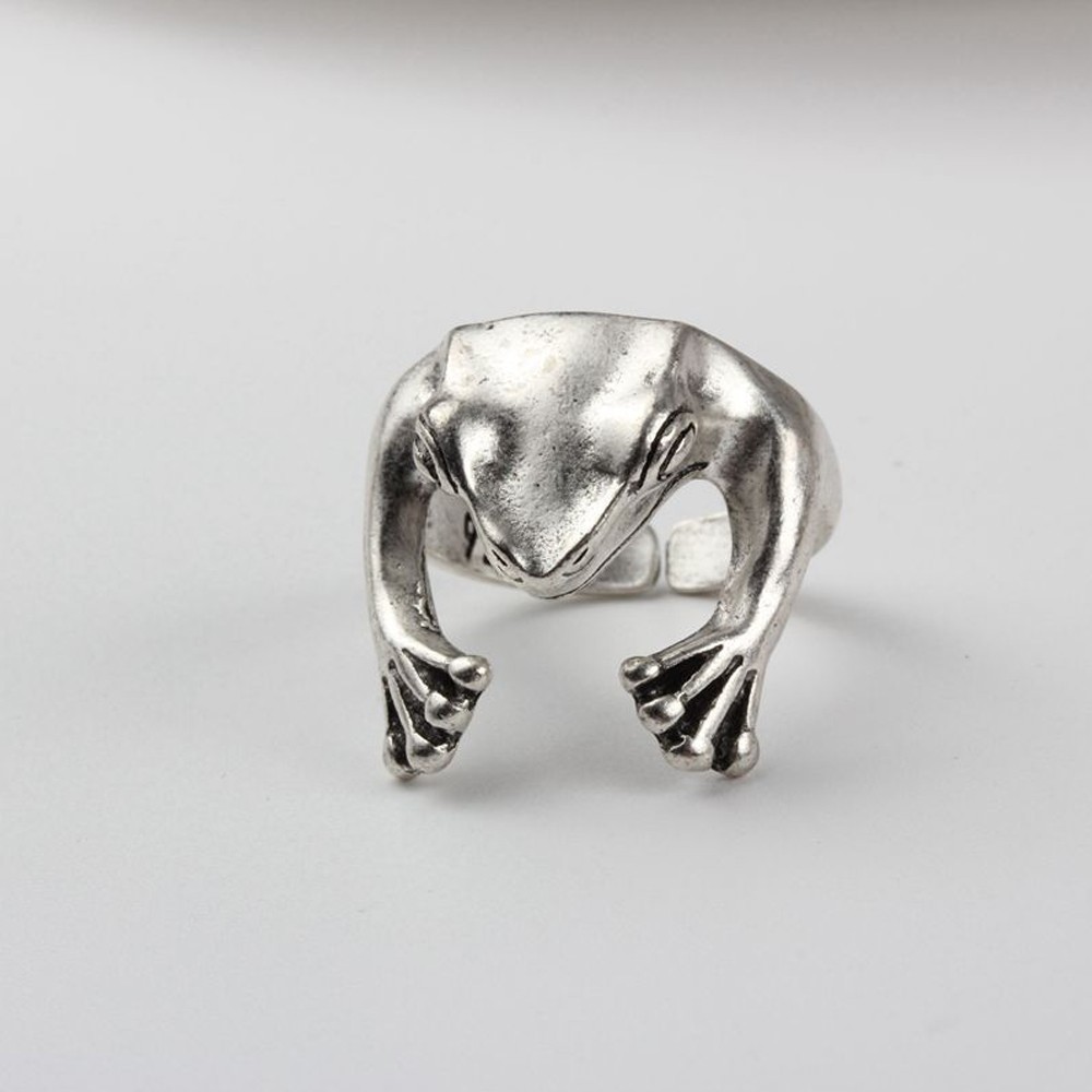 Vintage Silver Frog Cute Animal Open Stackable Finger Adjustable Ring