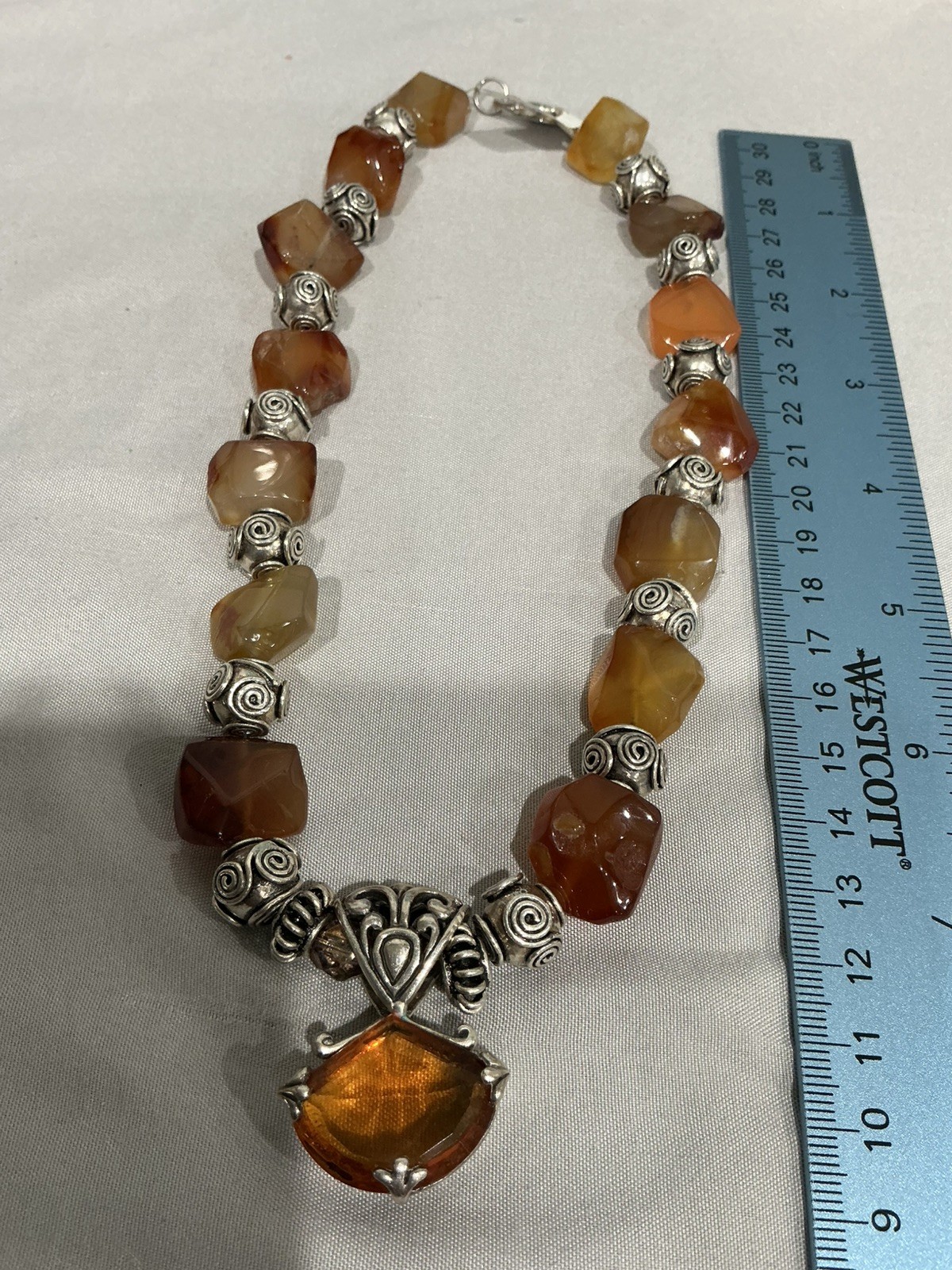 Stering silver with a large Amber stone and Agate Beads Dangle Lobster