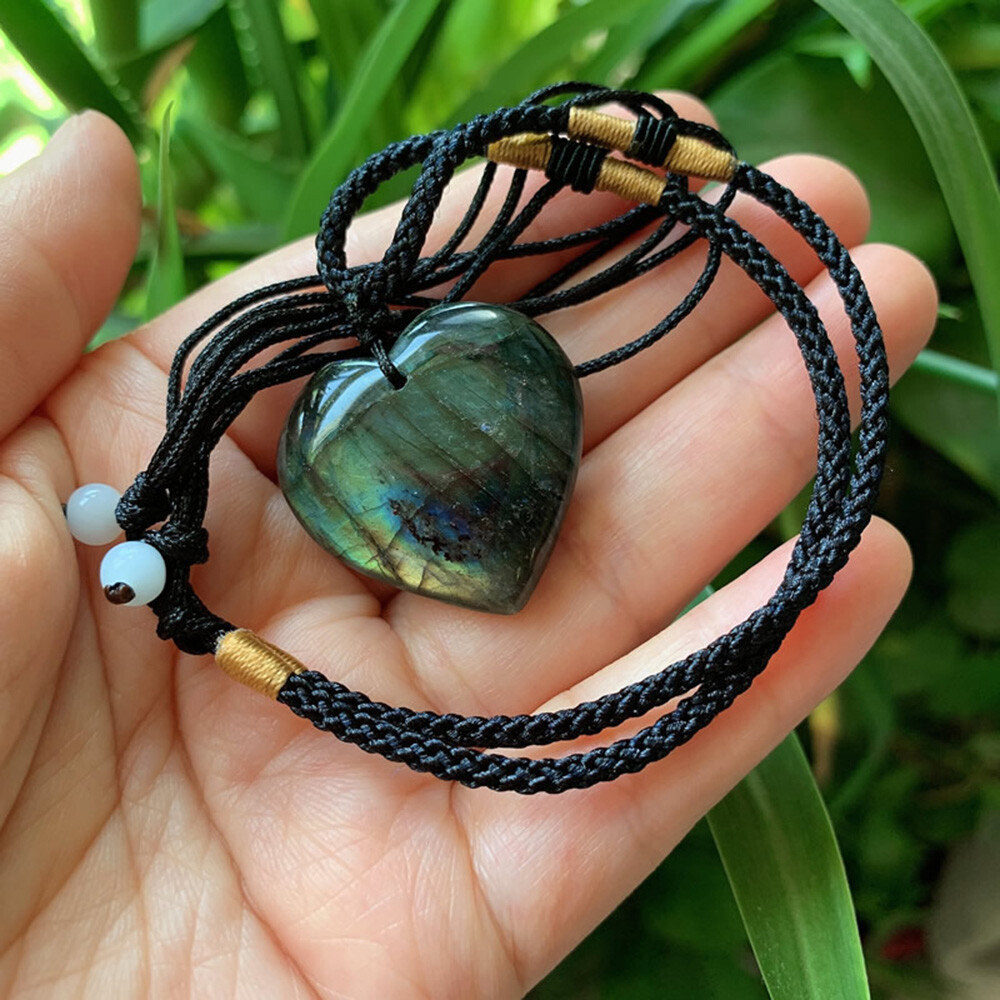 Natural Heart Pendant Labradorite Necklace Gem Moonstone Stone Crystal Quartz US