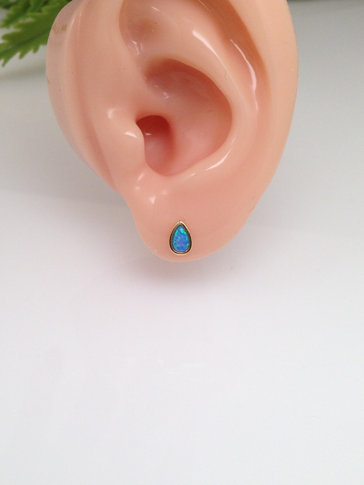Blue Opal Teardrop Stud Earrings Sterling Silver 925 Dainty Studs Gold 5.9mm