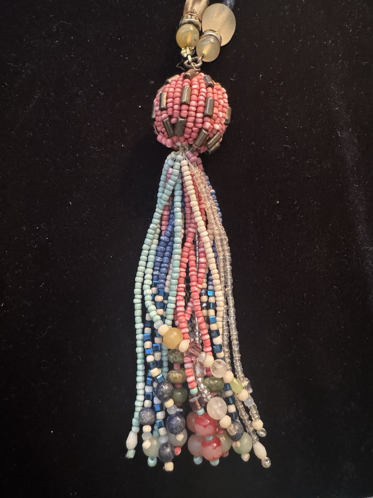 Women’s Vintage Chico’s Beaded Crystal Stone Tassle Tibetan Necklace Style