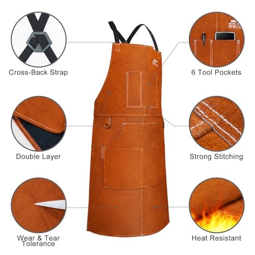 Leather Welding Work Apron 24″ X 36″ Heat Flame Resistant Cowhide Brown