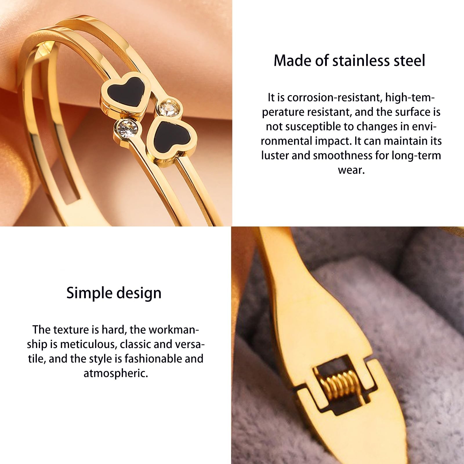 Vbvbip 18K Gold Plated 316L Stainless Steel Bangle Bracelet 2.6inches,
