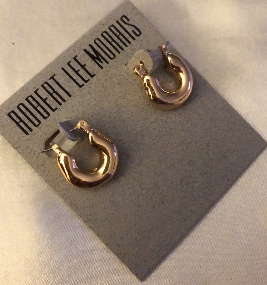 Robert Lee Morris Polished Gold Tone Chunky C-Shaped Small Hoop Earrings NWT