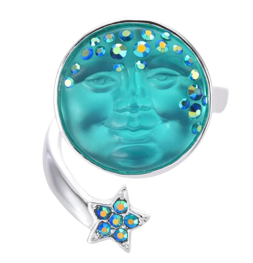 Kirks Folly Ring Goddess Seaview Moon Adjustable Sterling Silver tone AZURE
