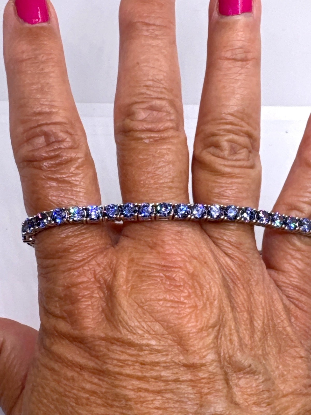 925 Sterling Silver Blue Violet Gemstone Tennis Bracelet 7.25″ SVR 12g