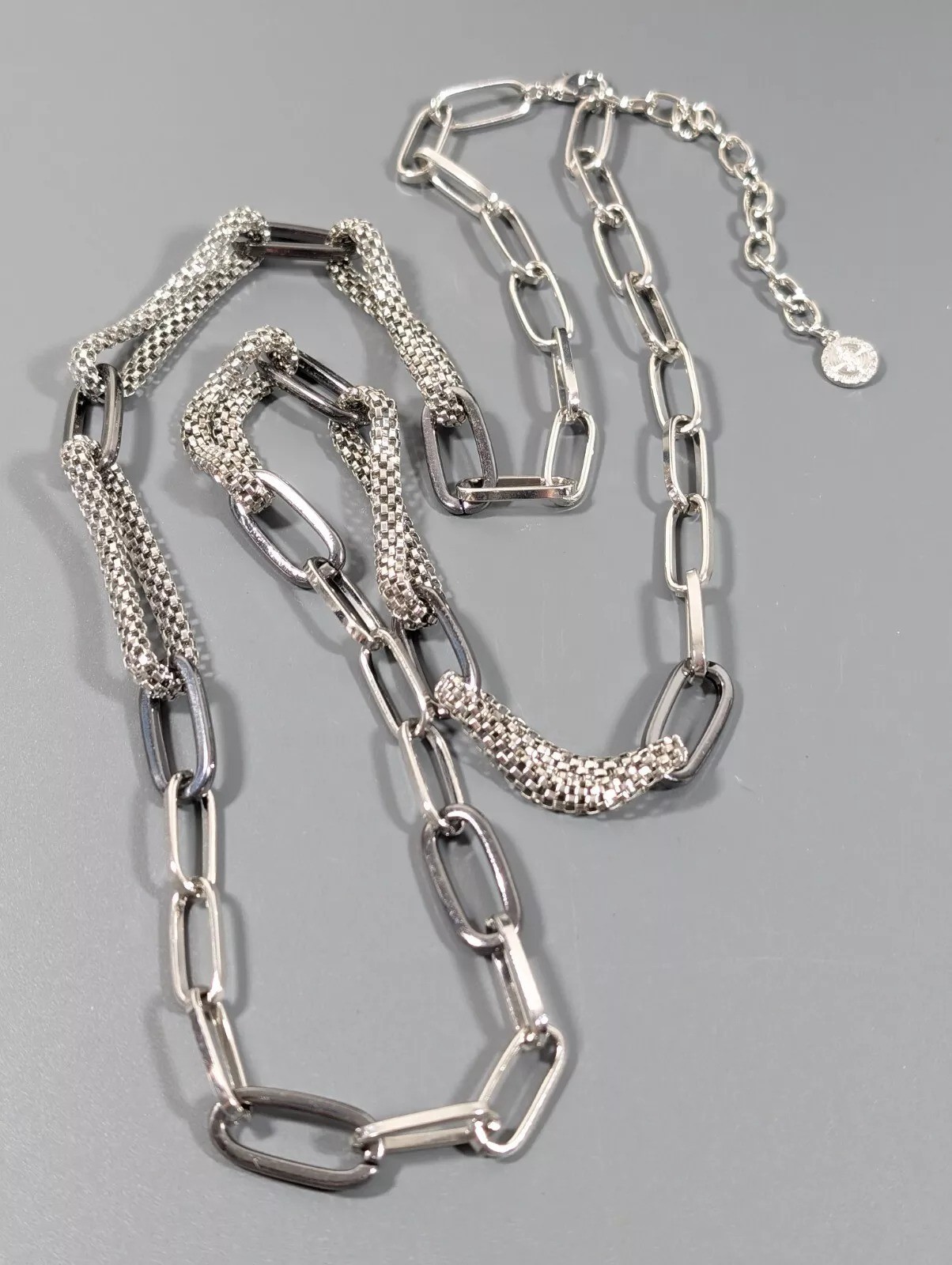 RJ Graziano Gray Silver Tone Oval Chain Link Long Statement Necklace 38 inch