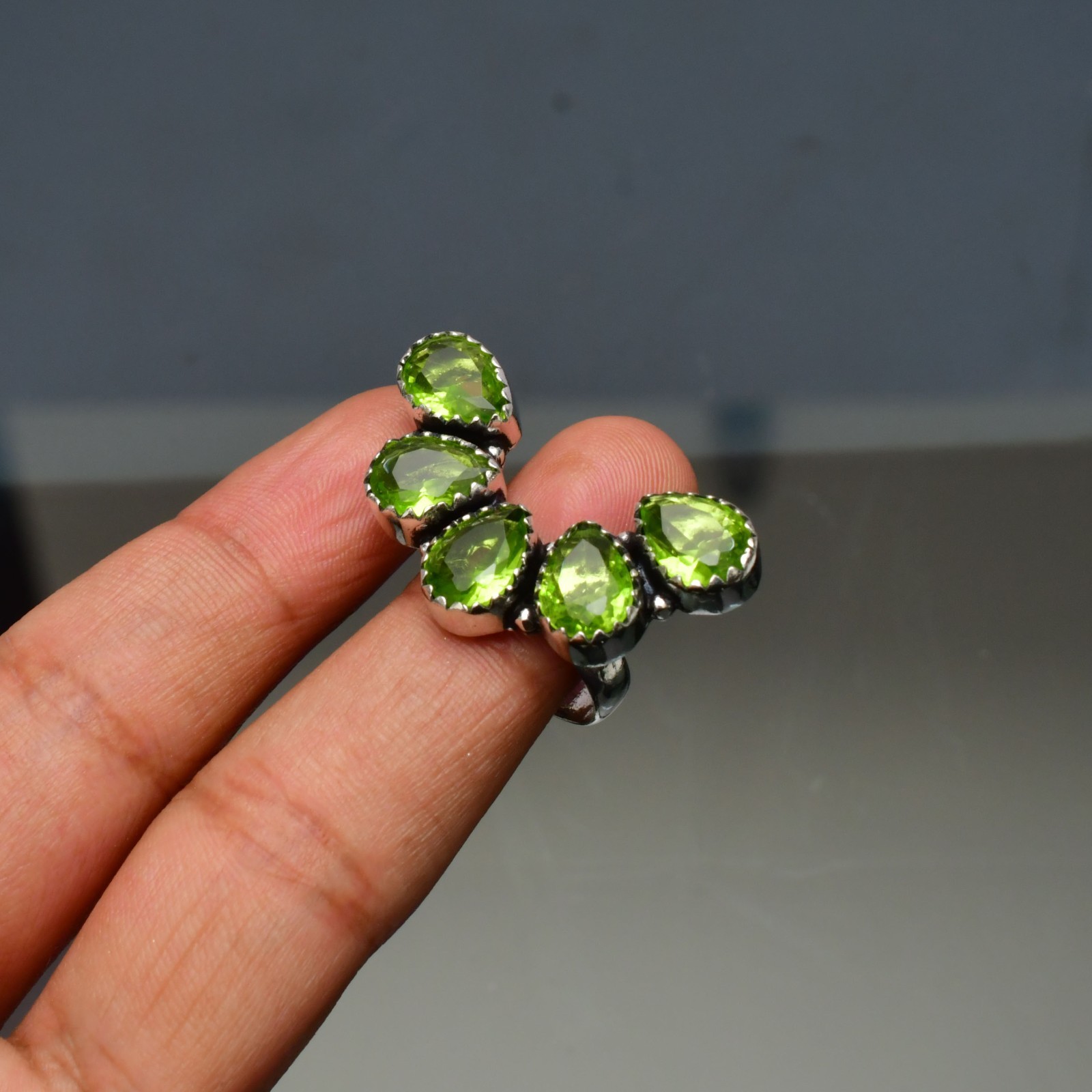 Peridot (Lab-Created)Gemstone 925 sterling silver Handmade Ring- All Size