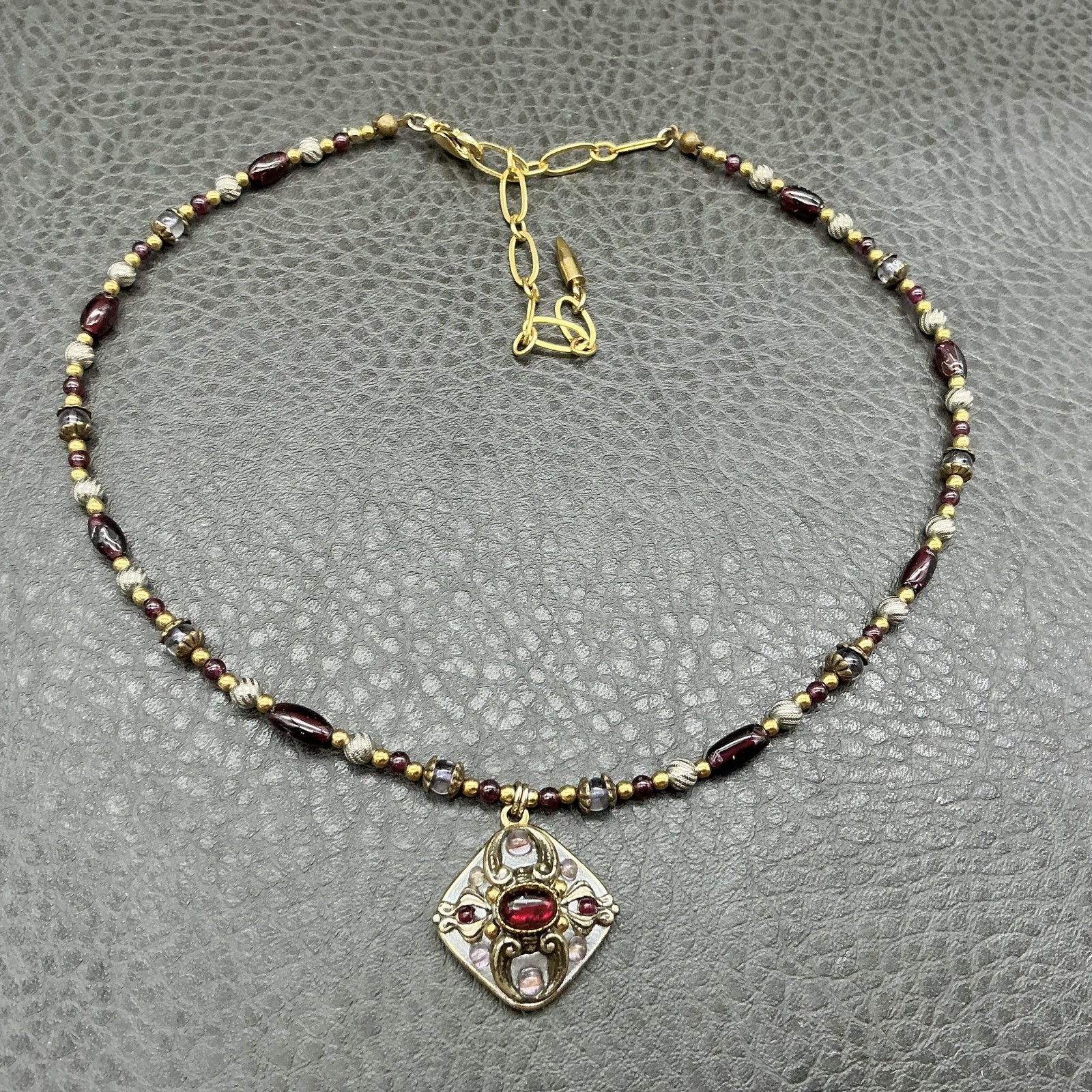 Michal Golan Necklace Red Glass Beaded Square Pendant 18 In Womens Jewelry