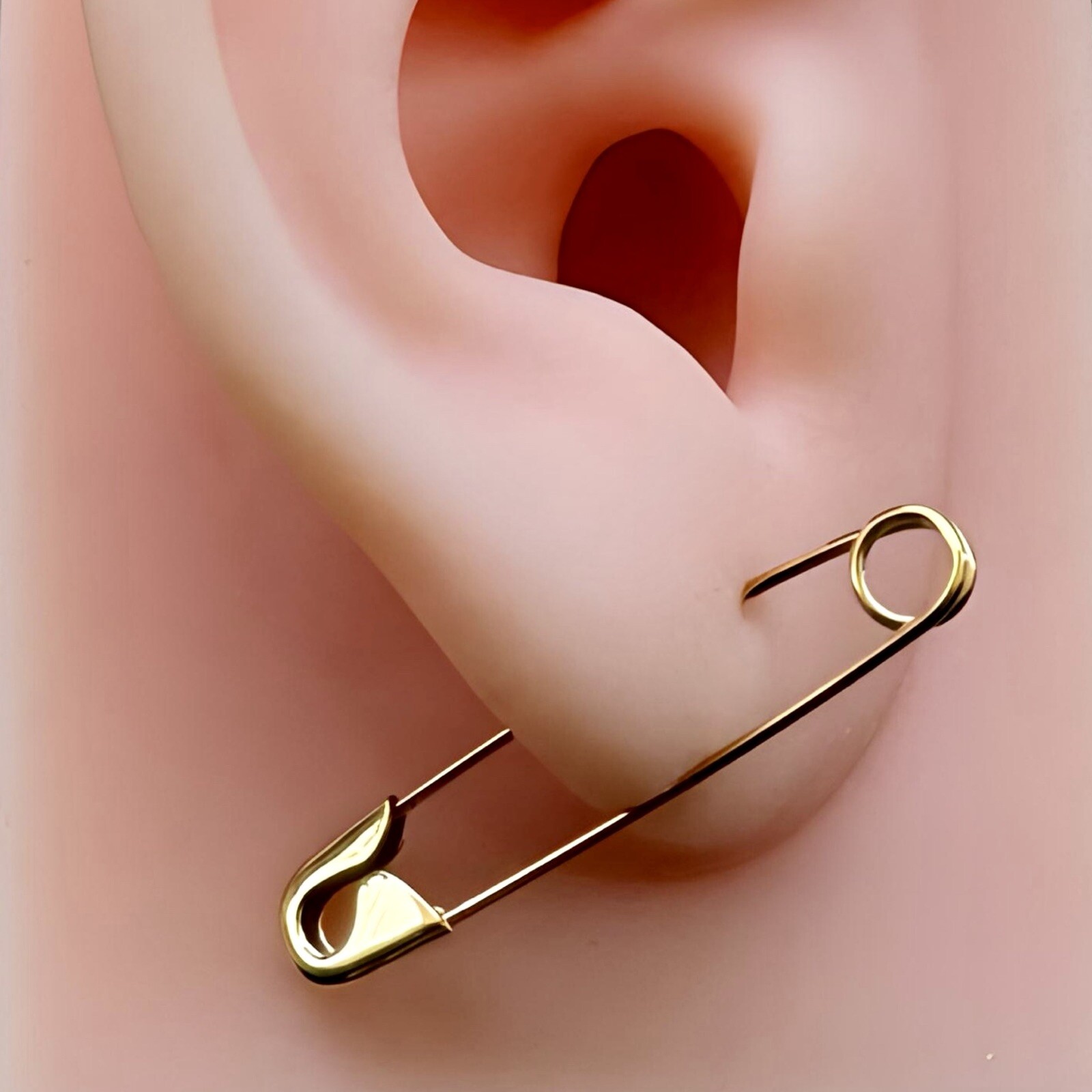 14K White Gold Safety Pin Earring : Edgy Punk Minimalist Jewellery 1.25 Inch