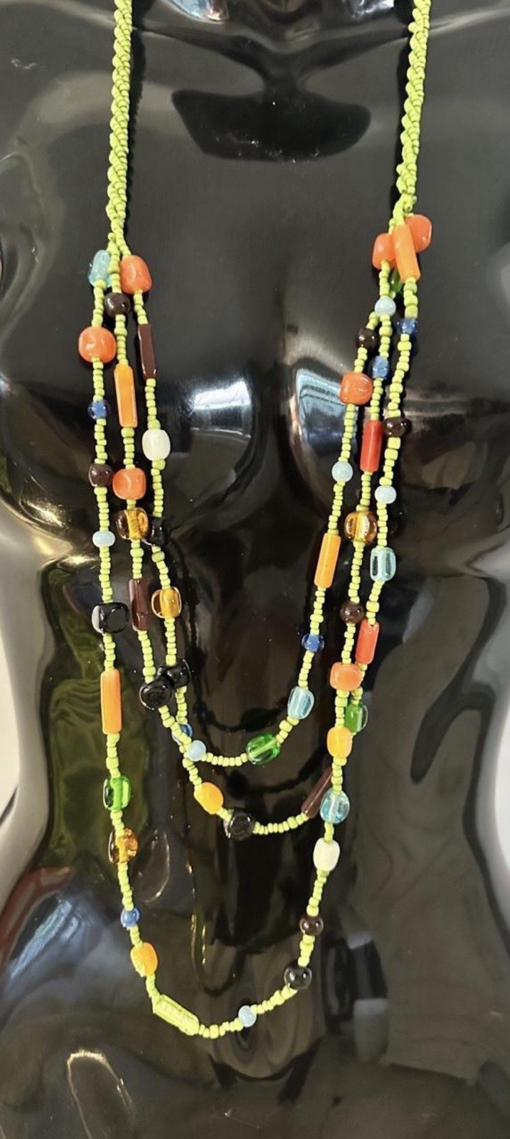 Bohemian Multicolor Round Glass Beaded Layered Necklace, Adjustable Ball/Bead