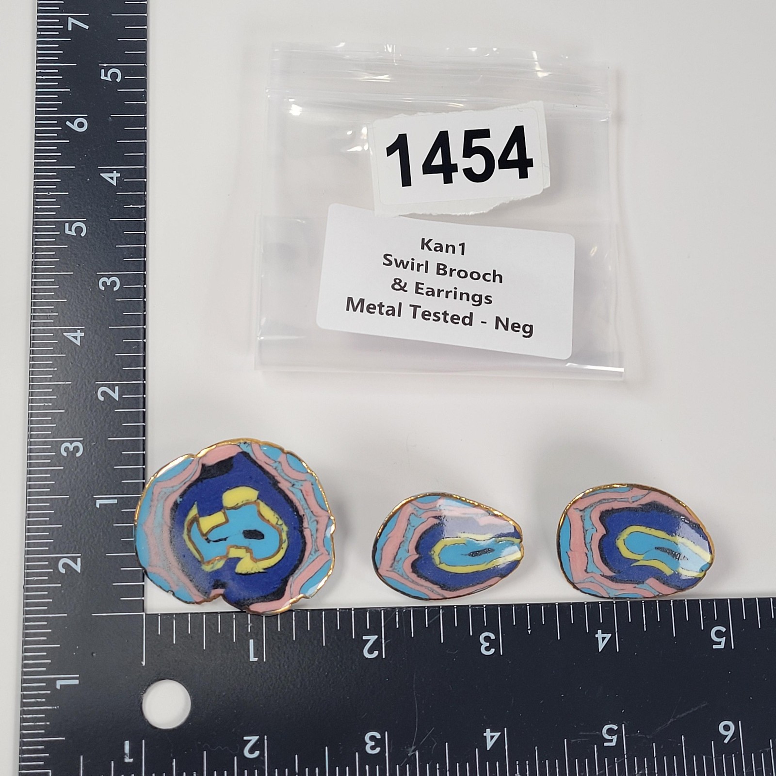 Abstract Swirl Brooch Earrings Set Polymer Clay Multicolor Art Jewelry Hippie
