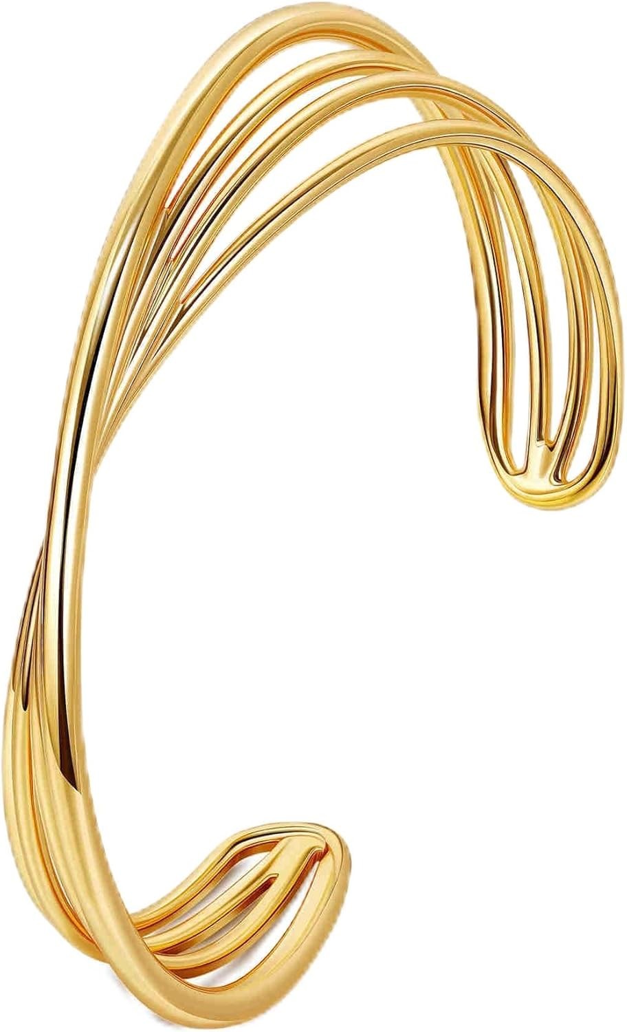 18K Gold Plated Cuff Bracelets for Women Adjustable Open Bangle Bracelet Gold Mi