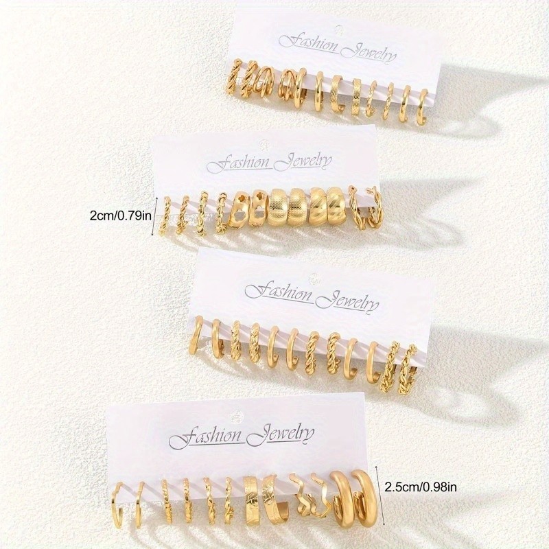 Women’s Golden Hoop Shaped Earring Set Fashion Pendant Ear Studs Zinc Alloy