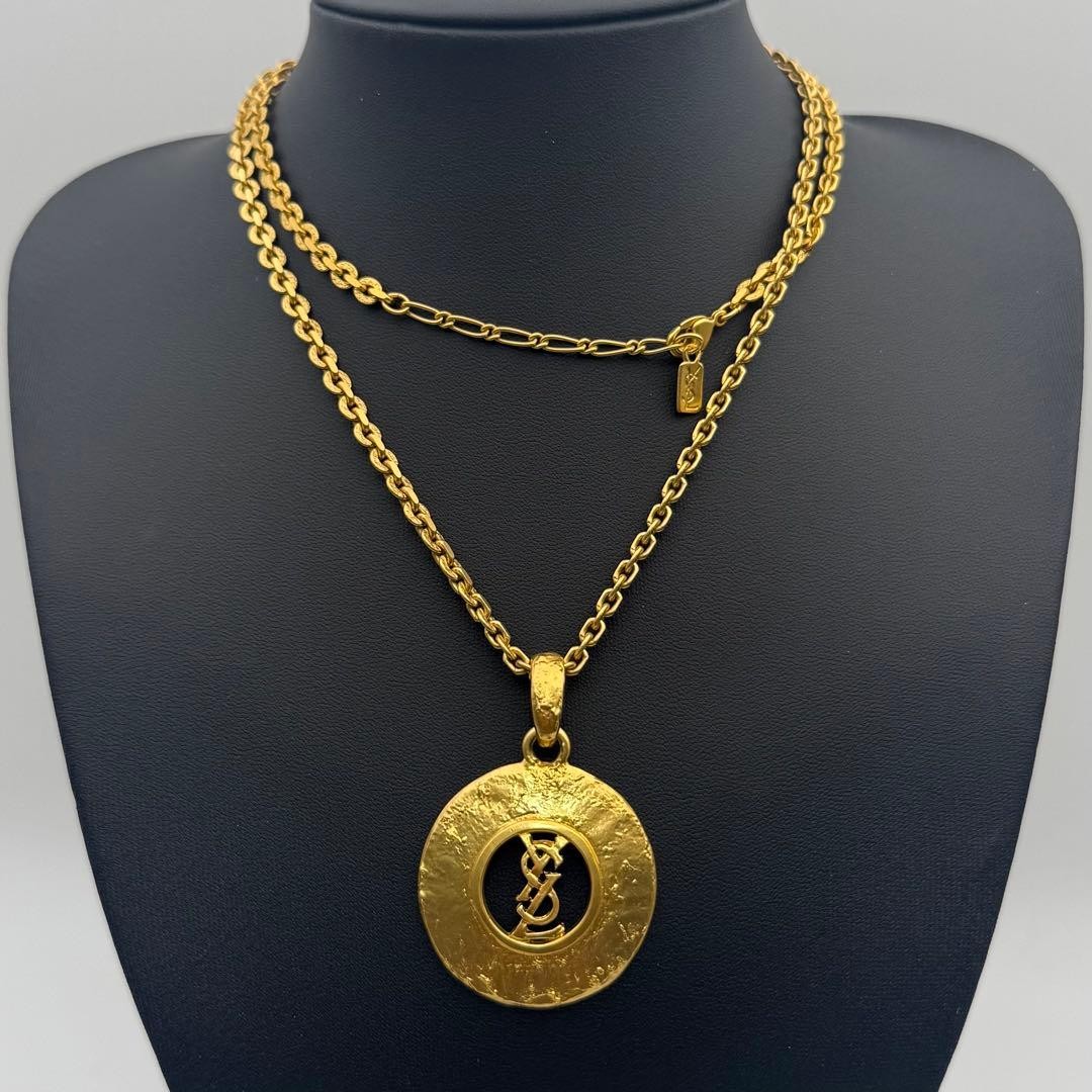 Yves Saint Laurent YSL Necklace Cassandra Medallion Gold Vintage Japan Mint 80
