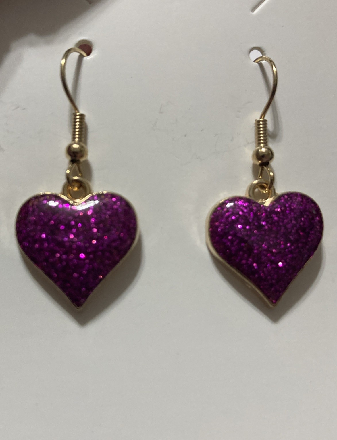 Buyer’s Choice Goldtone Sparkly Hearts Blue Purple Pink Earrings Dangle Pierced