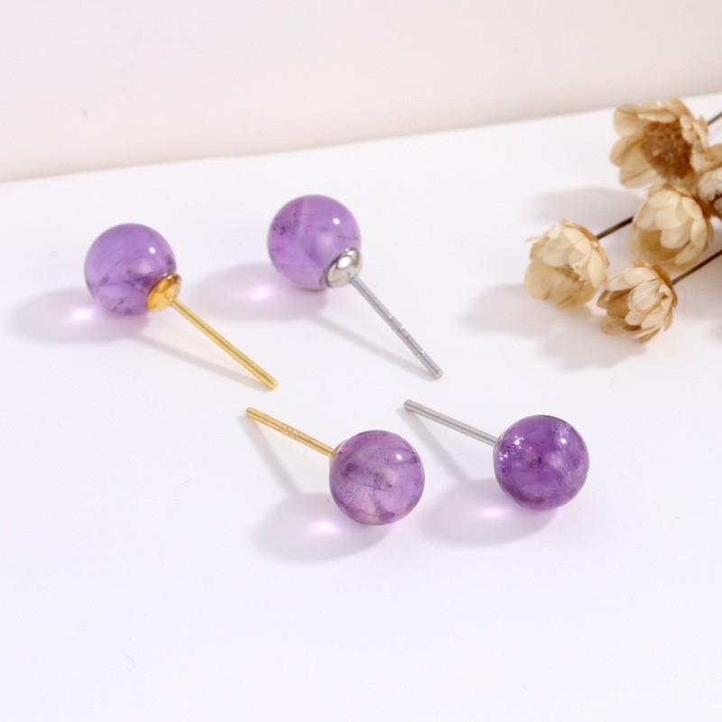 925 Sterling Silver Natural Onyx Stone Gemstone Ball Stud Earrings Gift A12
