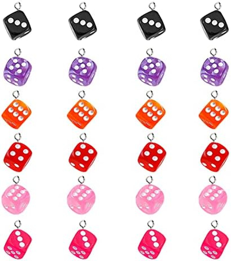 24 Pcs Assorted Resin Cubic Dice with Eyelet Loop Bracelet Earring Charms for Je