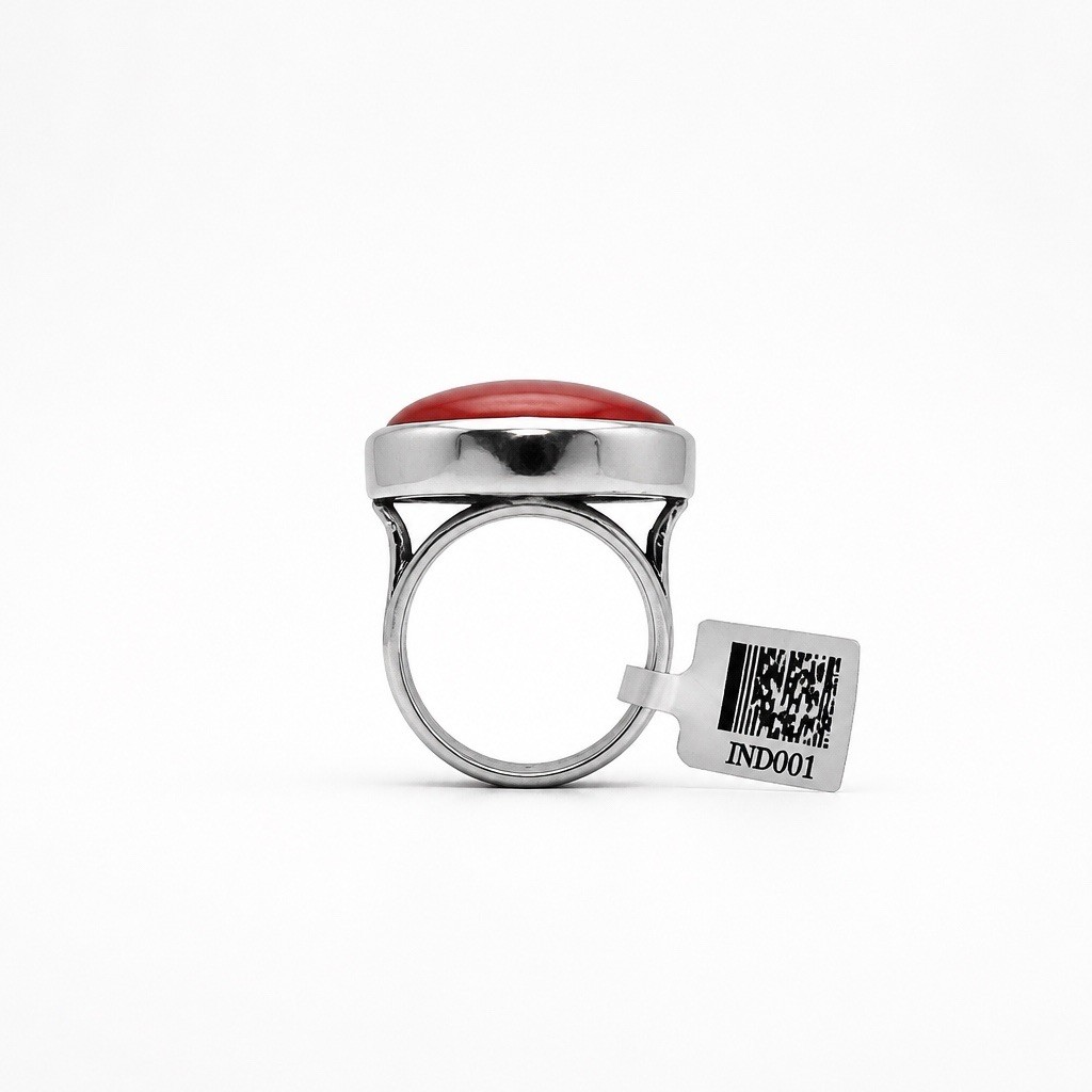 Silver Tone Bezel Set Red Cushion Stone Cocktail Ring Size 5 IND001