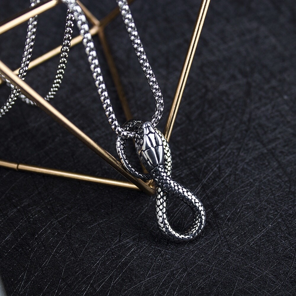 Punk Silver Snake Serpent Pendant Animal Necklace For Men Rock Jewelry Chain 24″