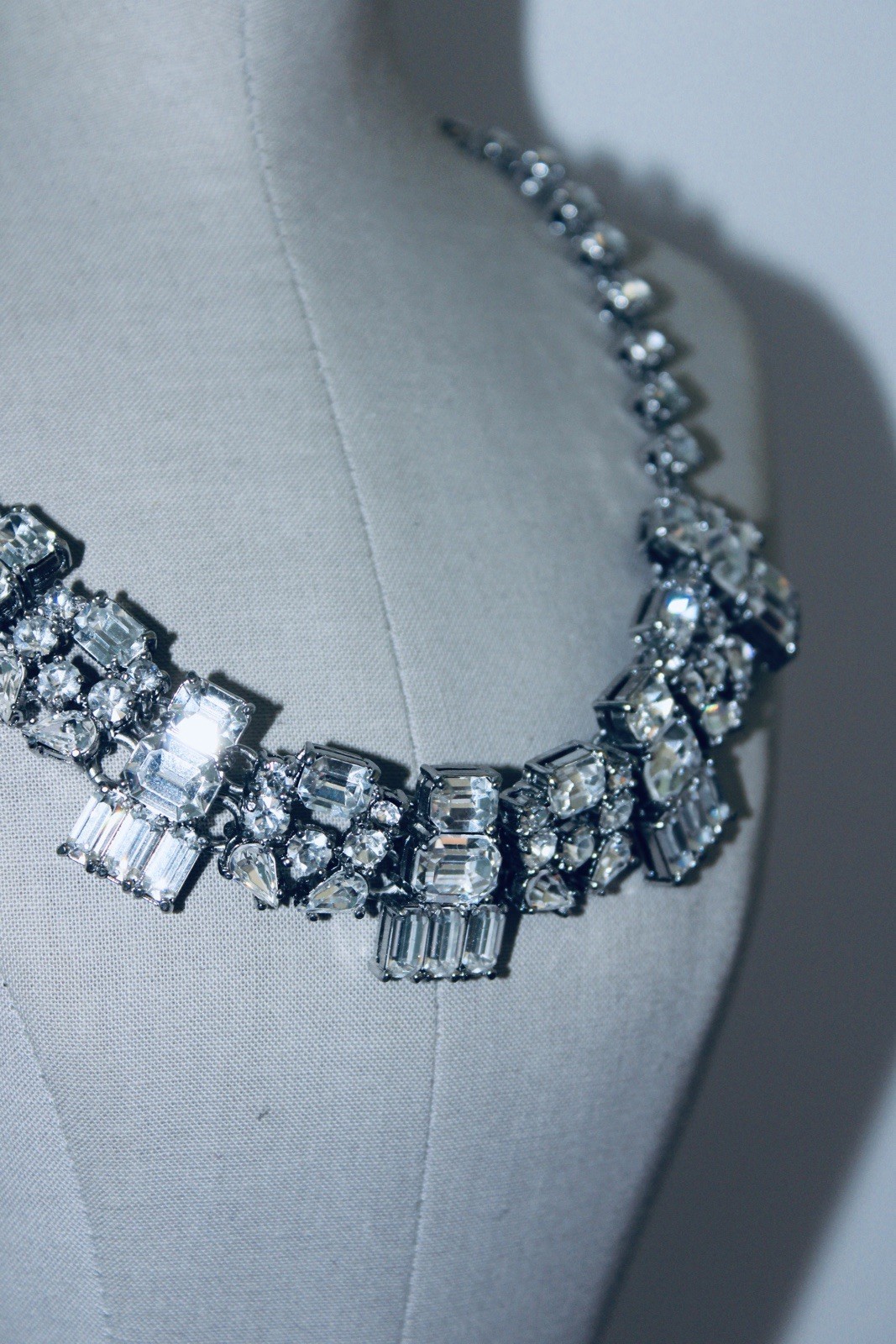 Ann Taylor Silver Plated Baguette Rhinestone Necklace & Flower Earrings Set