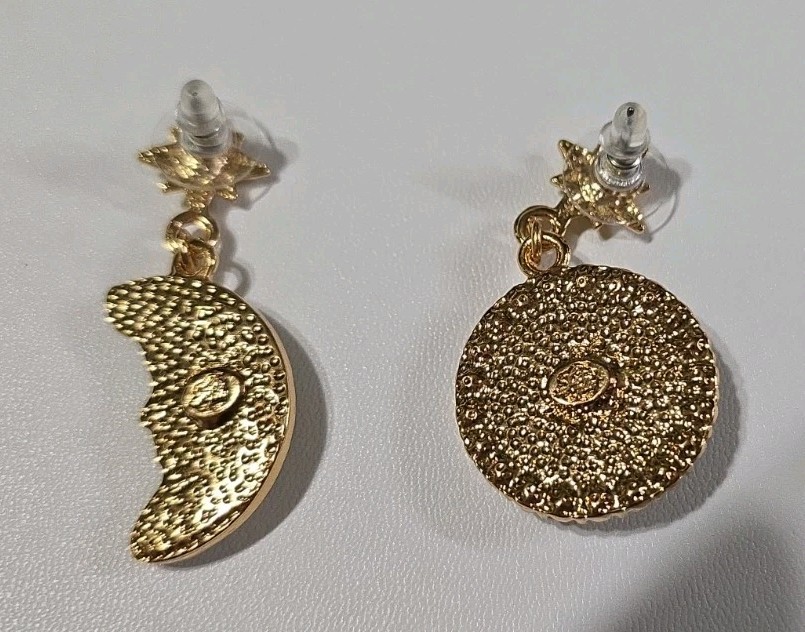 2″ KIRKS FOLLY YELLOW SEAVIEW MOON FACE CRYSTAL RHINESTONE DROP DANGLE EARRINGS