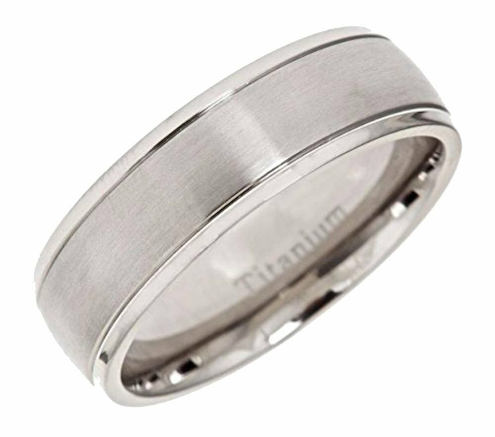 5mm or 7mm Brushed Polished Grooved Edges Titanium Wedding Band Comfort Fit Ring