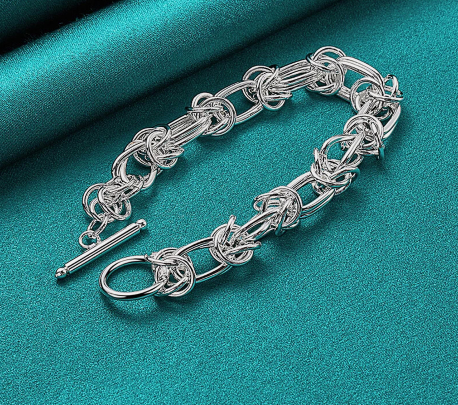 Bracelet 8.5 in .925 Sterling Silver Solid Full Rings Design Link Chain 33g