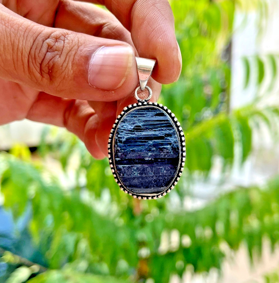 Raw Black Tourmaline Necklace Natural Protection Crystal Pendant 24 Inch