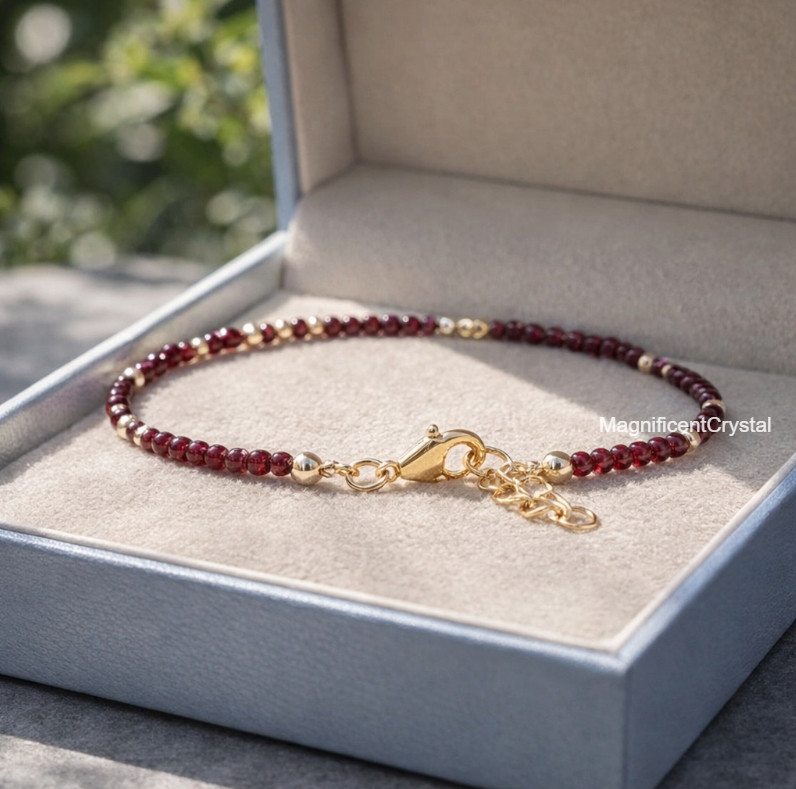 Dainty Ruby Gemstone Crystal Women Bracelet Healing Reiki 2MM Stone Jewelry