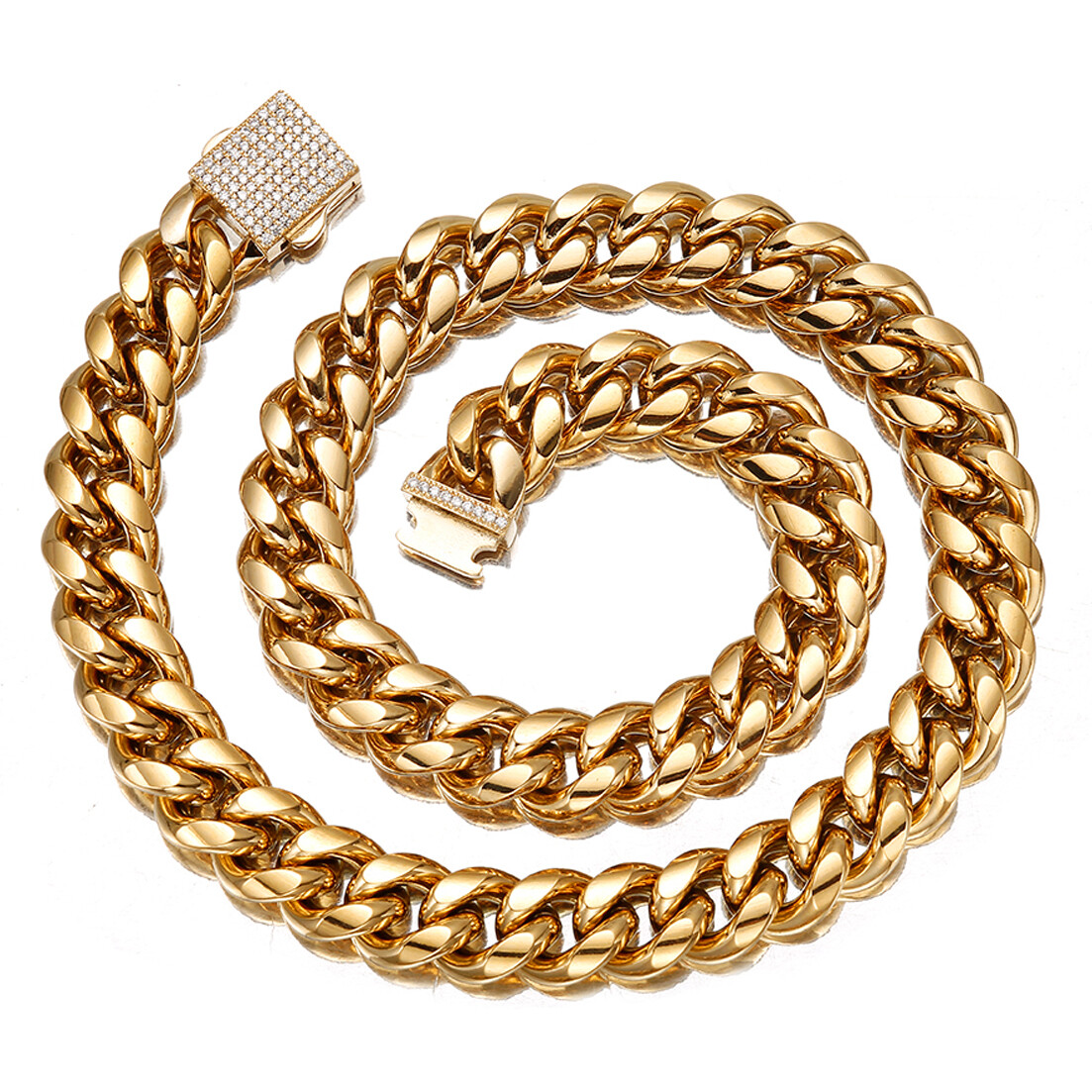 Men’s 18K Gold Plated Stainless Steel Curb Cuban LInk Chain Necklace 16-40inch