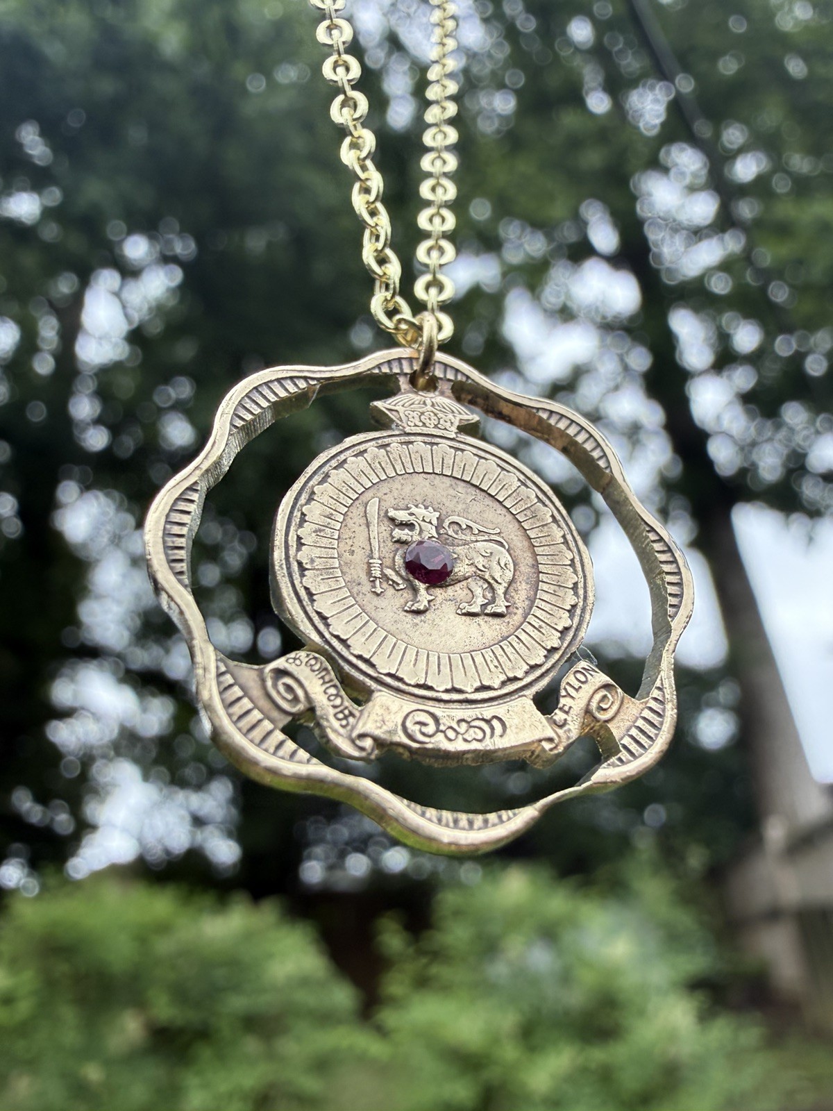 1960s Ruby Sri Lanka Ceylon 10 Cents Coin Pendant Unisex Necklace.