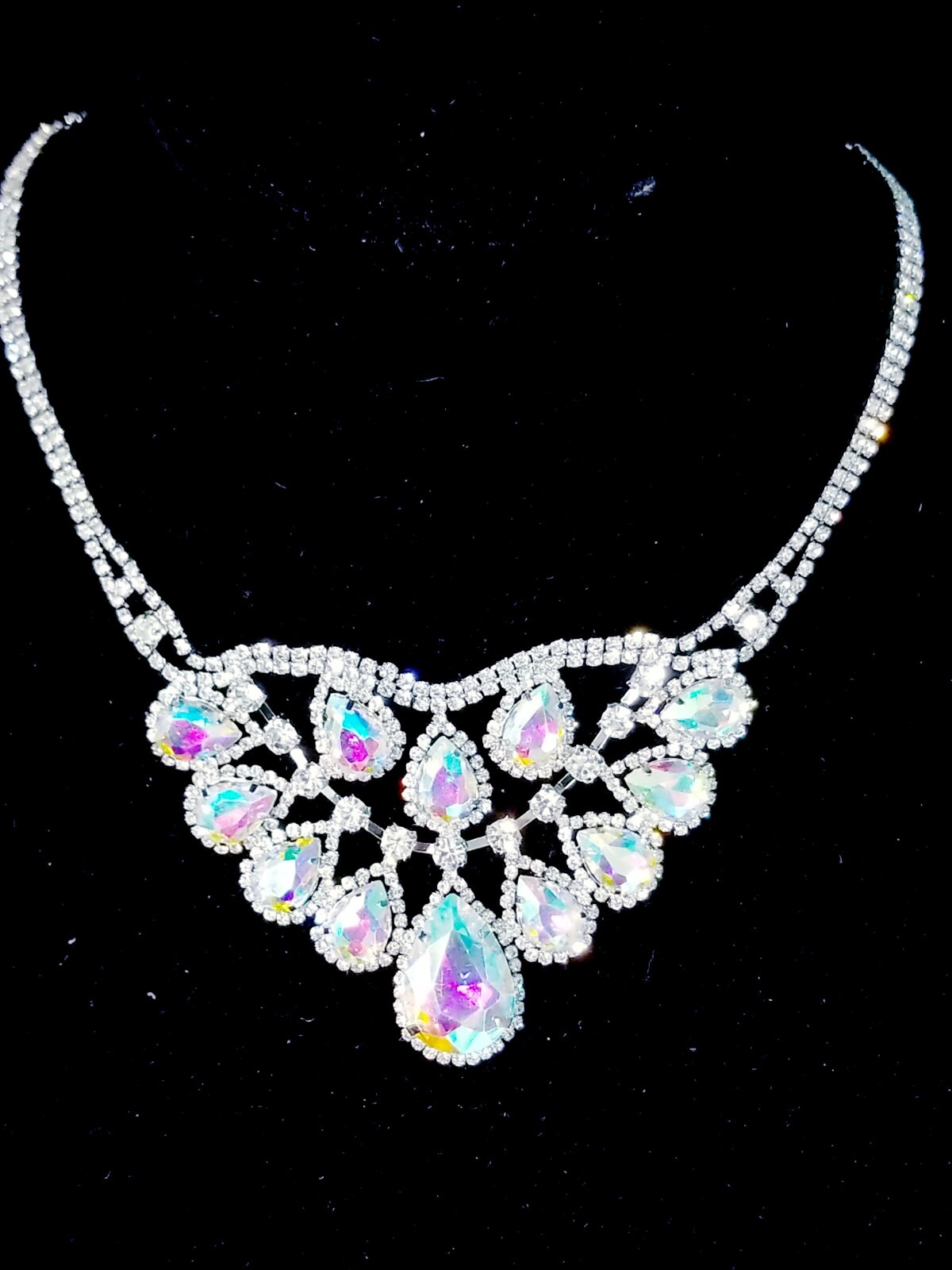 Iridescent AB Crystal Choker Rhinestone Statement Necklace Bridal Prom Pageant