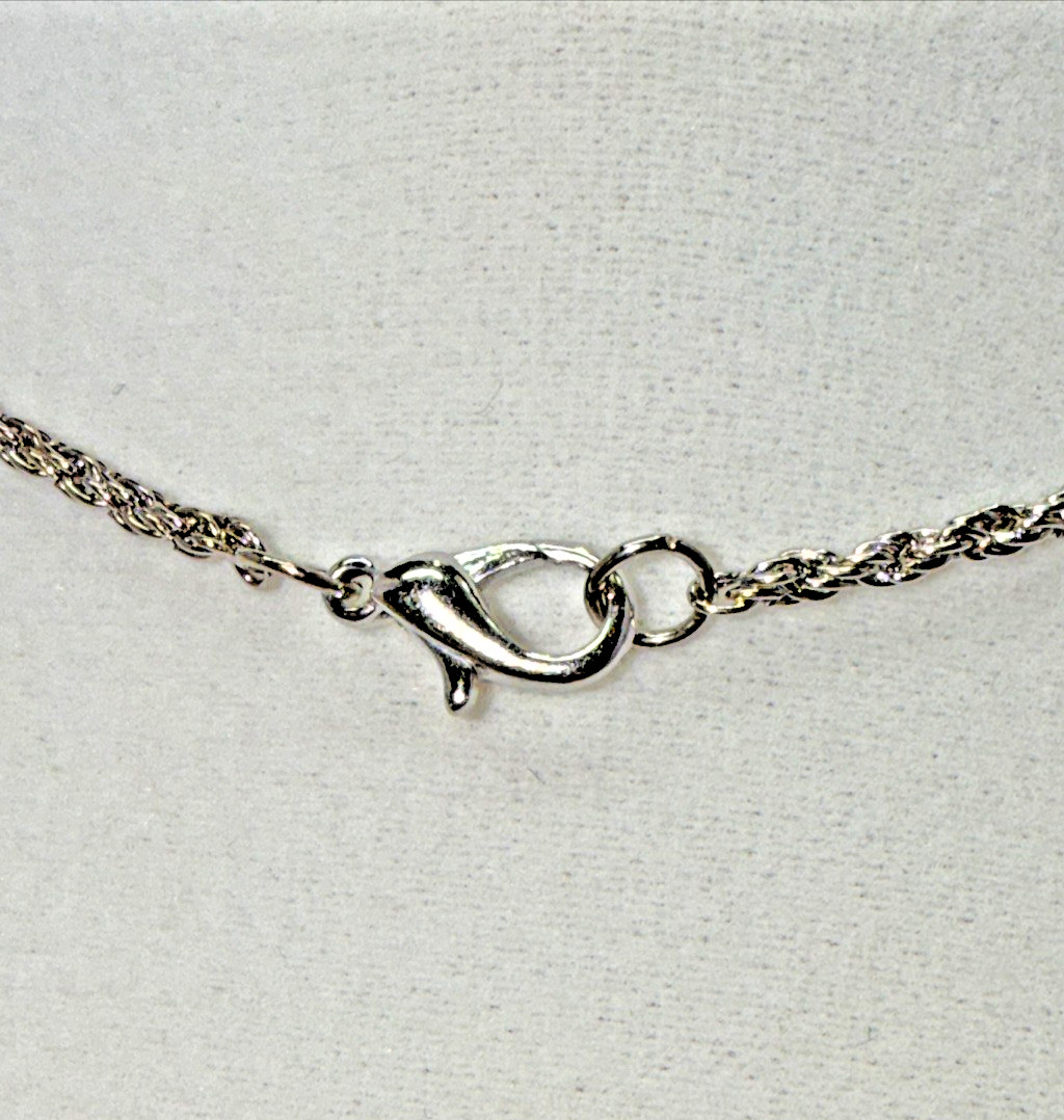 Vintage Silver Tone Purple Cats Eye Oval Statement Pendant Rope Chain Necklace