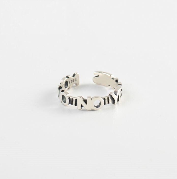 Women Retro Sterling Silver 925 YES NO Letter OPEN Adjustable RING Gift Box