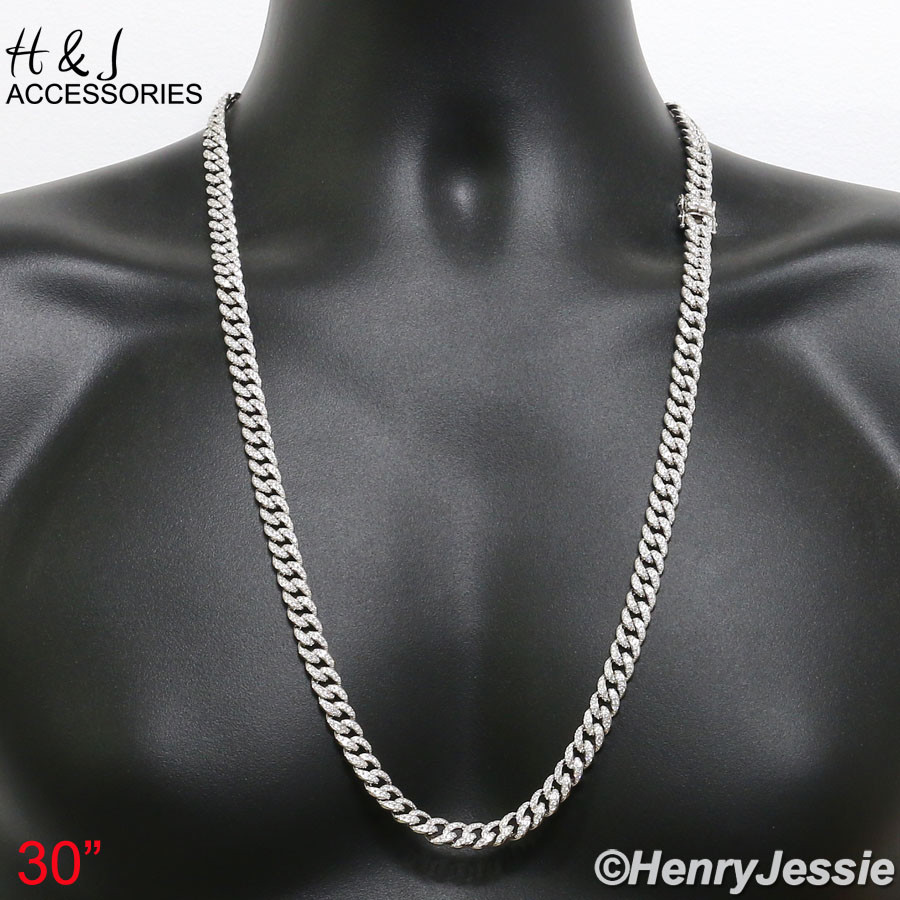 MEN 925 STERLING SILVER 18″-30″X8MM ICY CZ MIAMI CUBAN CURB CHAIN NECKLACE*SN11