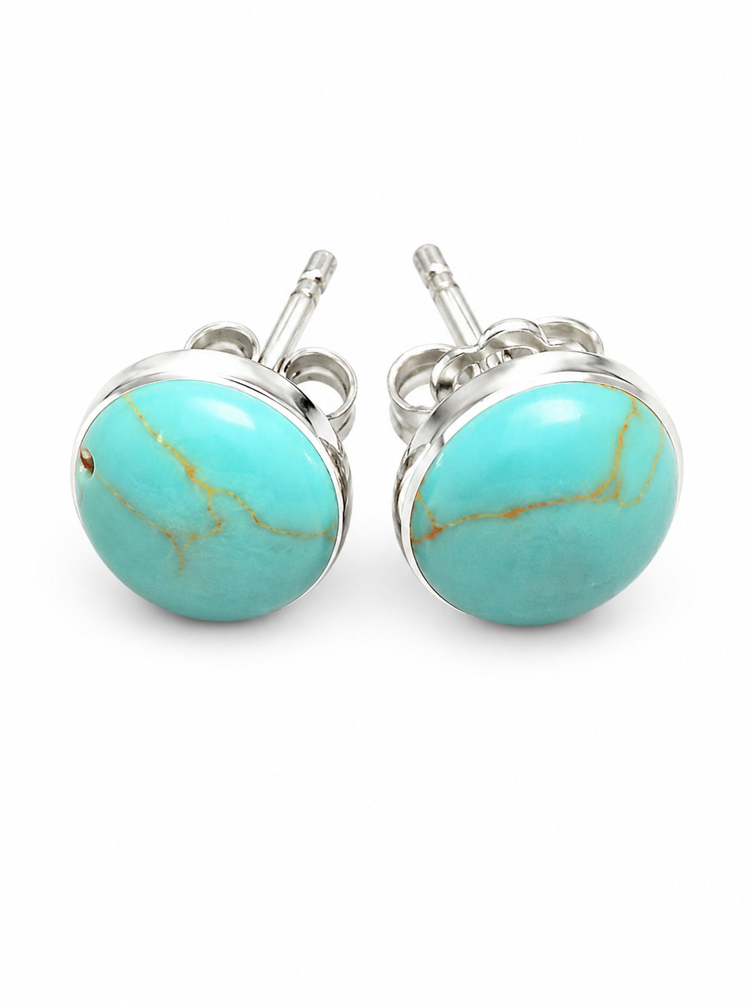 Fashion Jewelry 925 Sterling Silver Turquoise, Blue Stud Earrings Round Minim