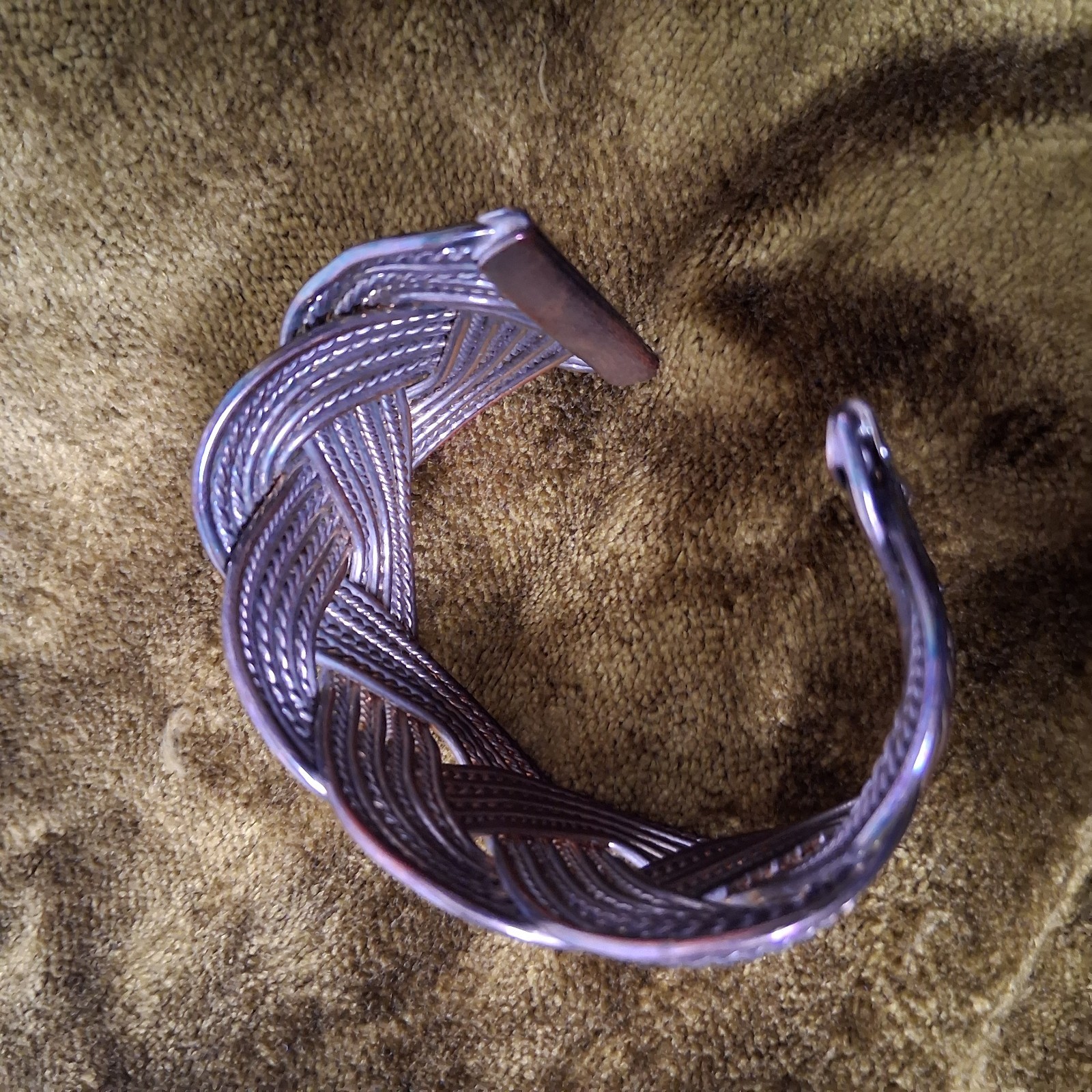 Braided Metal Cuff Bracelet Slip On Chunky Metal Jewelry Coil Boho 2″ Wide