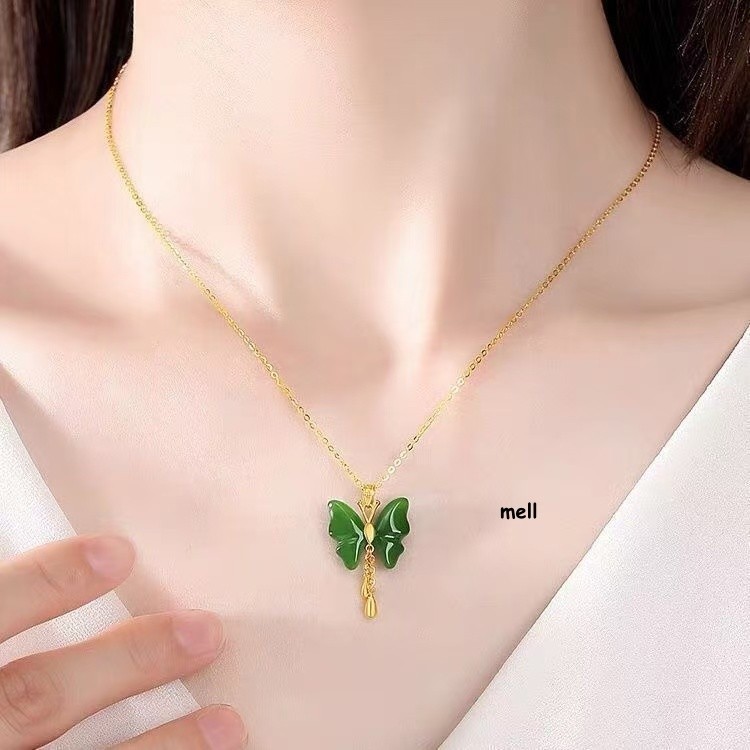 Classic Natural Jade Butterfly Pendant Not included Necklace 18K Gold Plated