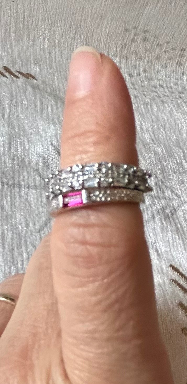 2 channel set baquette style rings silver tone size 7